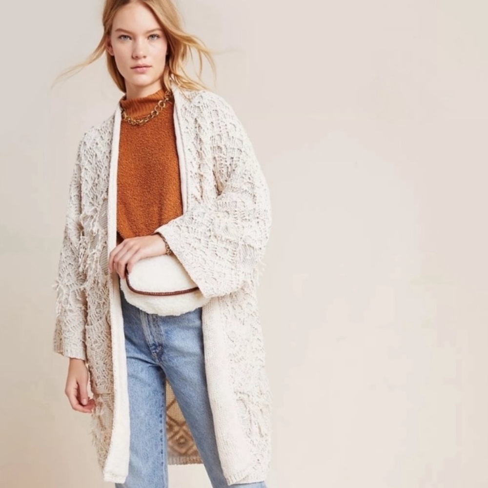 Anthropologie Akemi Kin Blanket Cardigan Textured‎ Fringe OS